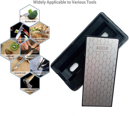 Double-sided Diamond Sharpening Stone, Knife Sharpener Stone diamond sharpener Honeycomb Surface Plate with Non-slip Base for Scissors Knives Outdoor Kitchen Sharpen Tools (600/1200 Grit)