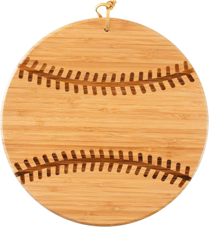 Football Shaped Bamboo Wood Cutting Board and Charcuterie Board, Great Gift for Football Fans | Football serving board for game day watch parties and tailgating. Smooth reverse side for prep. Hangs as decor between uses.