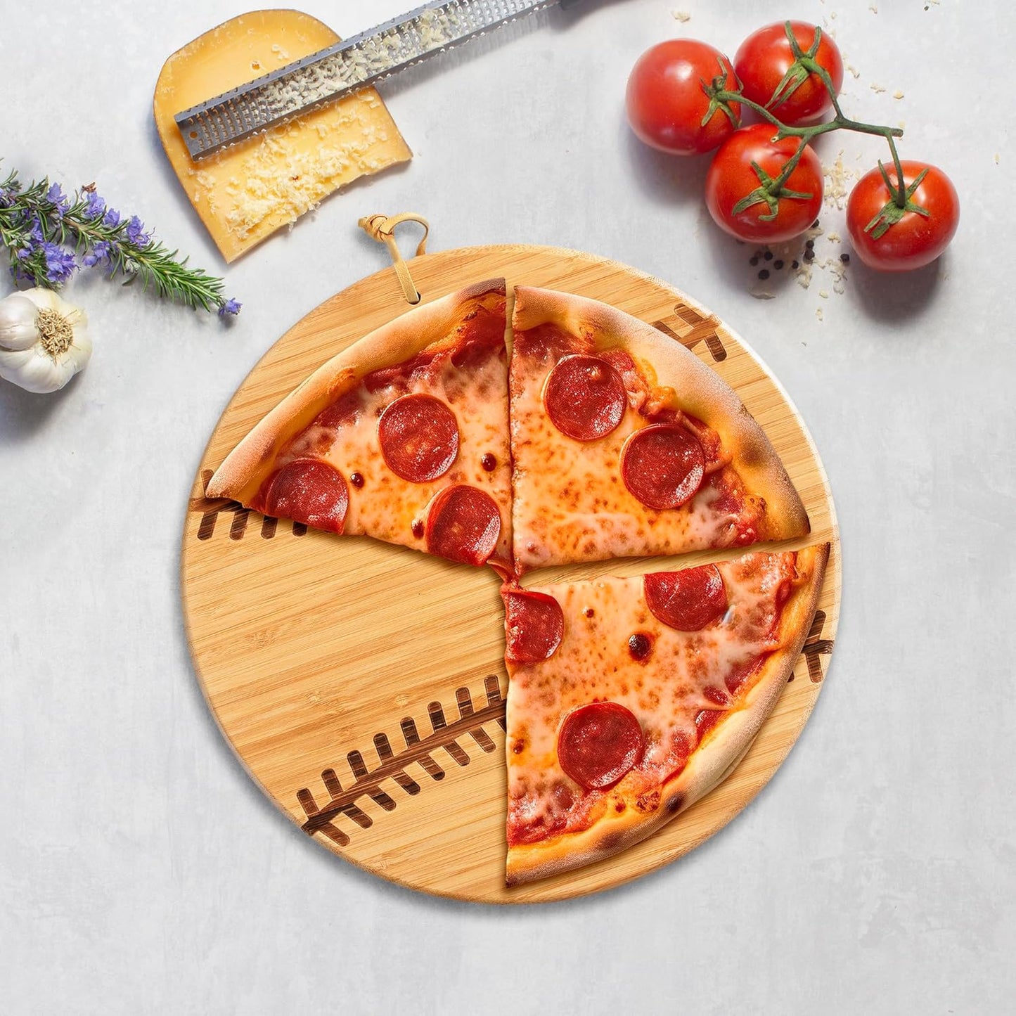 Football Shaped Bamboo Wood Cutting Board and Charcuterie Board, Great Gift for Football Fans | Football serving board for game day watch parties and tailgating. Smooth reverse side for prep. Hangs as decor between uses.