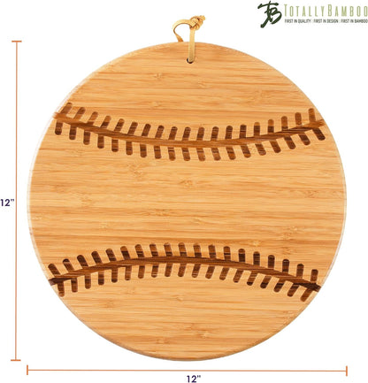 Football Shaped Bamboo Wood Cutting Board and Charcuterie Board, Great Gift for Football Fans | Football serving board for game day watch parties and tailgating. Smooth reverse side for prep. Hangs as decor between uses.