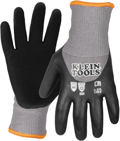 Winter Work Gloves, Knit Dipped ANSI A4 Cut-Resistant, Sandy Latex Coated, Fleece-Lined, Touchscreen Capable