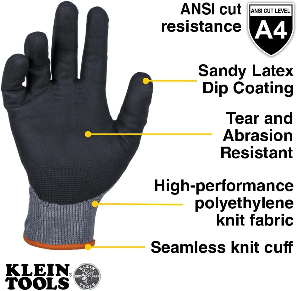Winter Work Gloves, Knit Dipped ANSI A4 Cut-Resistant, Sandy Latex Coated, Fleece-Lined, Touchscreen Capable