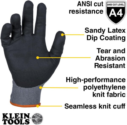 Winter Work Gloves, Knit Dipped ANSI A4 Cut-Resistant, Sandy Latex Coated, Fleece-Lined, Touchscreen Capable