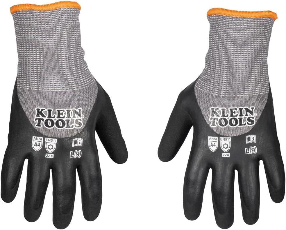 Winter Work Gloves, Knit Dipped ANSI A4 Cut-Resistant, Sandy Latex Coated, Fleece-Lined, Touchscreen Capable