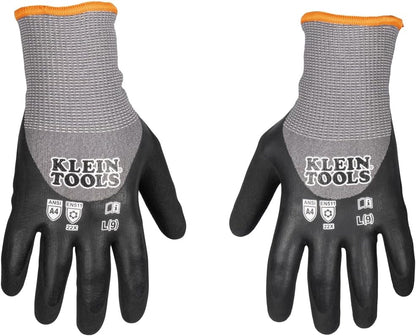 Winter Work Gloves, Knit Dipped ANSI A4 Cut-Resistant, Sandy Latex Coated, Fleece-Lined, Touchscreen Capable