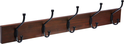 Rectangular Farmhouse Wall-Mounted Coat Rack for Entryway and Bedroom, Storage Organizer, 5 Hooks, Barnwood | Farmhouse