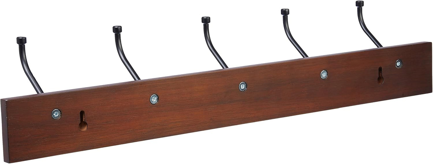 Rectangular Farmhouse Wall-Mounted Coat Rack for Entryway and Bedroom, Storage Organizer, 5 Hooks, Barnwood | Farmhouse