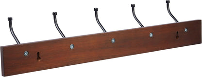 Rectangular Farmhouse Wall-Mounted Coat Rack for Entryway and Bedroom, Storage Organizer, 5 Hooks, Barnwood | Farmhouse