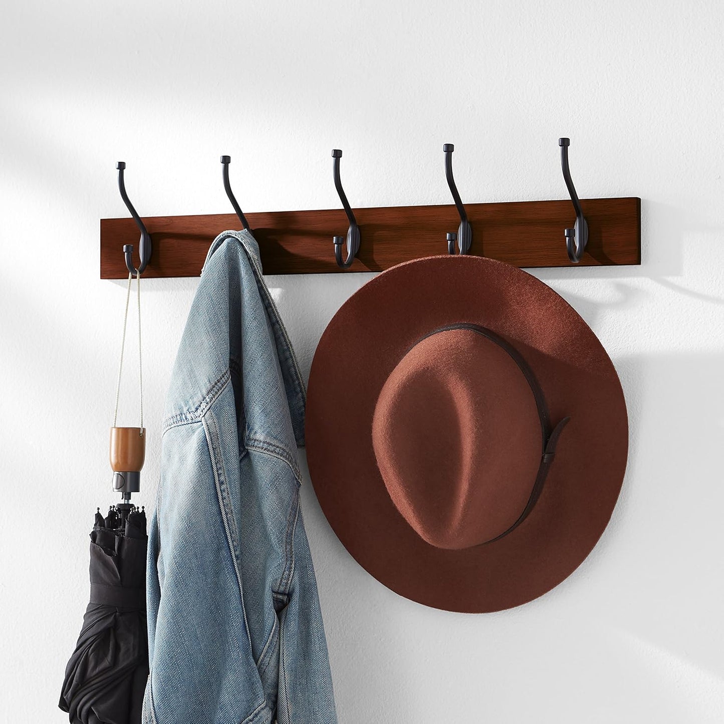 Rectangular Farmhouse Wall-Mounted Coat Rack for Entryway and Bedroom, Storage Organizer, 5 Hooks, Barnwood | Farmhouse