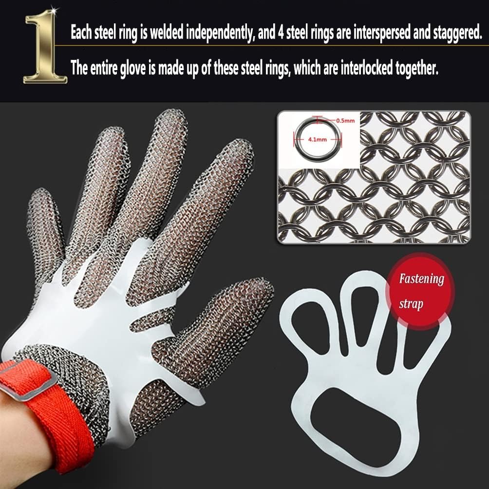 Home Kitchen Cut Resistant Gloves Non-Slip Easy-to-Clean Metal Chainmail Gloves for Cutting Meat Removing Oyster Shells (Size : M/A Pack of one)