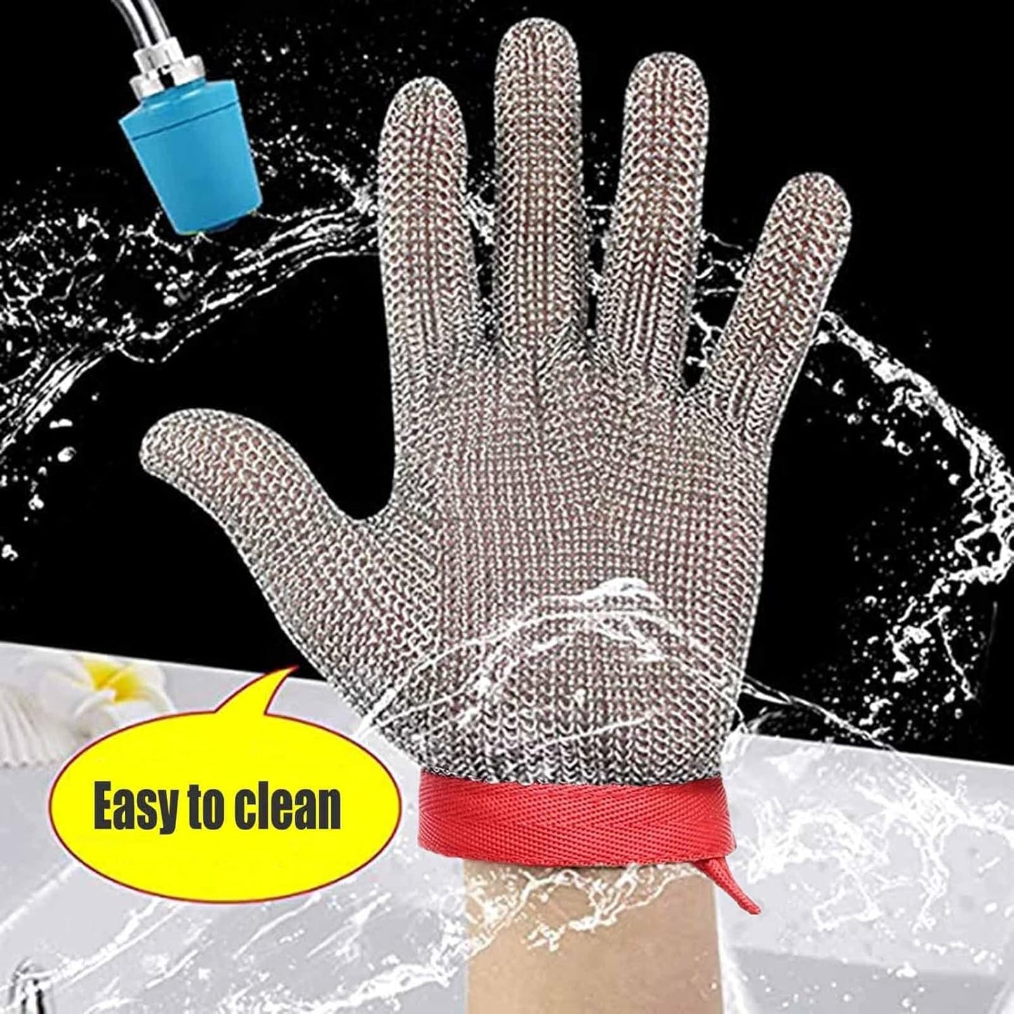 Home Kitchen Cut Resistant Gloves Non-Slip Easy-to-Clean Metal Chainmail Gloves for Cutting Meat Removing Oyster Shells (Size : M/A Pack of one)