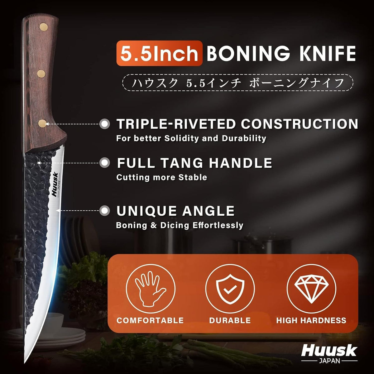 Huusk Boning Knife for Meat Cutting, 5.5" Fish Fillet Knives with Sheath | Sharp Filleting Knife for Meat Poultry Cutting, Outdoor Hunting, Gift for Men and Women