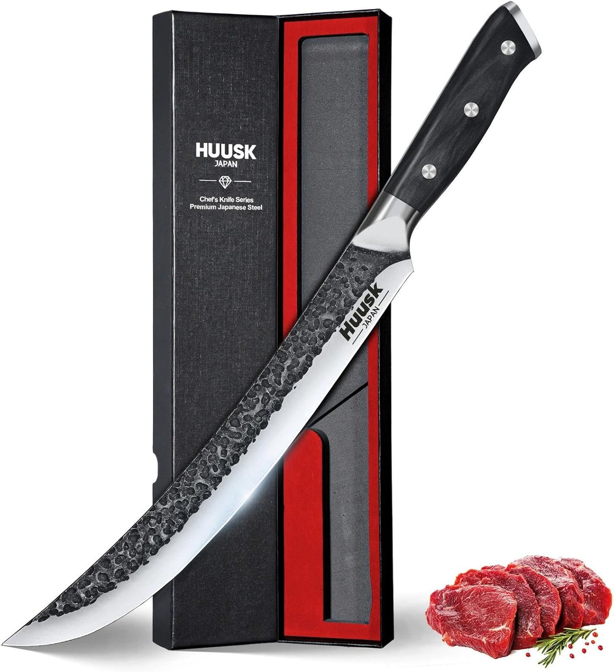 Huusk Boning Knife for Meat Cutting, 5.5" Fish Fillet Knives with Sheath | Sharp Filleting Knife for Meat Poultry Cutting, Outdoor Hunting, Gift for Men and Women