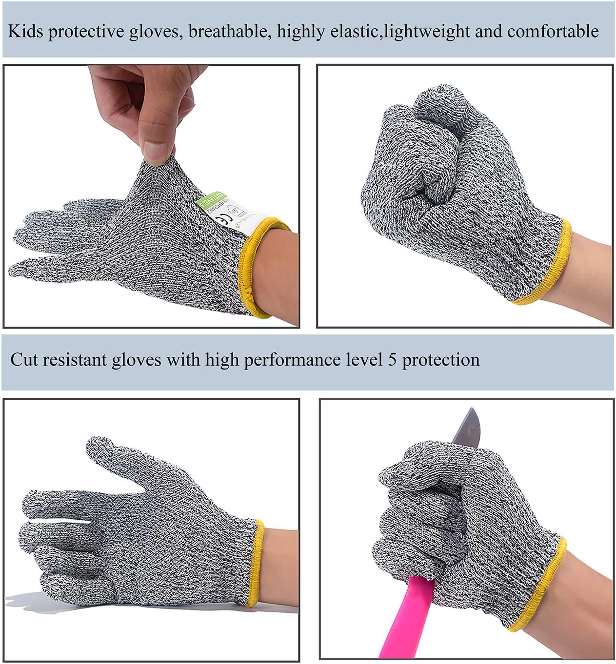Cut Resistant Gloves for Kids XS (3-6 Years) High Performance Level 5 Protection, Food Grade Safety Kids Anti Cut Gloves for Kitchen Crafts DIY Yard Garden Lawn, Fits Both Hands, Full Size
