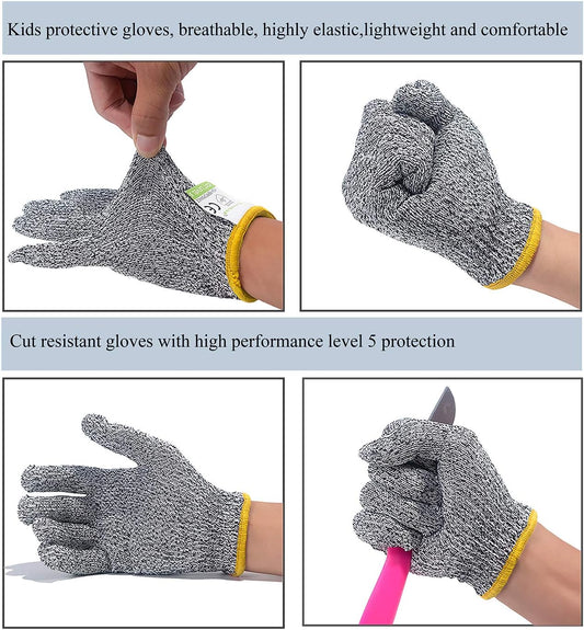 Cut Resistant Gloves for Kids XS (3-6 Years) High Performance Level 5 Protection, Food Grade Safety Kids Anti Cut Gloves for Kitchen Crafts DIY Yard Garden Lawn, Fits Both Hands, Full Size