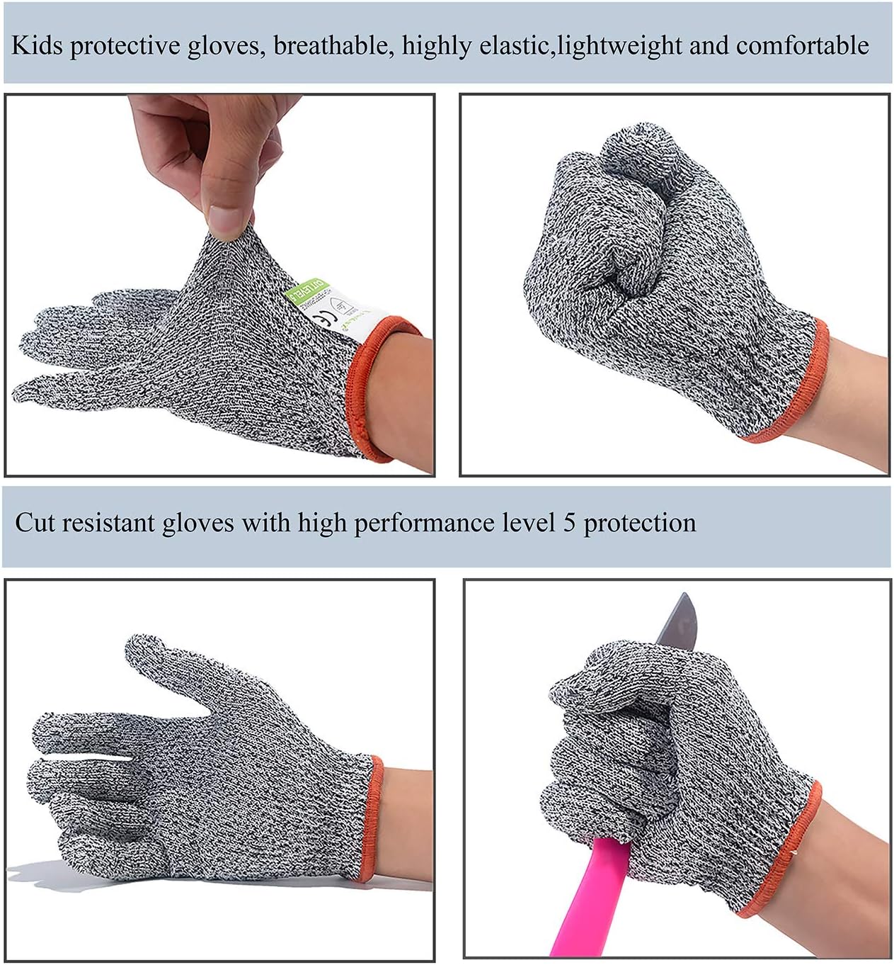 Cut Resistant Gloves for Kids XS (3-6 Years) High Performance Level 5 Protection, Food Grade Safety Kids Anti Cut Gloves for Kitchen Crafts DIY Yard Garden Lawn, Fits Both Hands, Full Size
