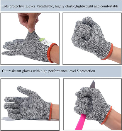 Cut Resistant Gloves for Kids XS (3-6 Years) High Performance Level 5 Protection, Food Grade Safety Kids Anti Cut Gloves for Kitchen Crafts DIY Yard Garden Lawn, Fits Both Hands, Full Size