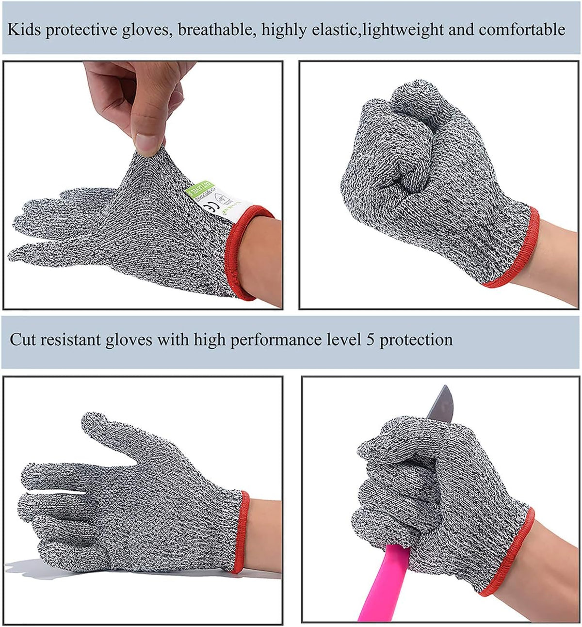 Cut Resistant Gloves for Kids XS (3-6 Years) High Performance Level 5 Protection, Food Grade Safety Kids Anti Cut Gloves for Kitchen Crafts DIY Yard Garden Lawn, Fits Both Hands, Full Size