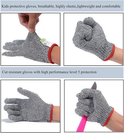 Cut Resistant Gloves for Kids XS (3-6 Years) High Performance Level 5 Protection, Food Grade Safety Kids Anti Cut Gloves for Kitchen Crafts DIY Yard Garden Lawn, Fits Both Hands, Full Size