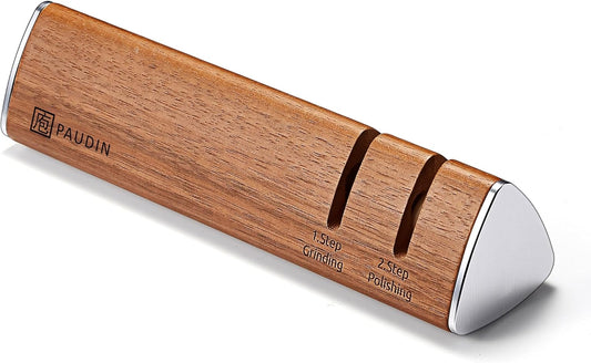 Kitchen Knife Sharpener, Walnut Kitchen Sharpener for Knives | Premium Walnut Wood, 2-Stage Sharpening for Dull Knives, Safe for High-Carbon Steel Blades, Easy to Use – No Water, No Mess