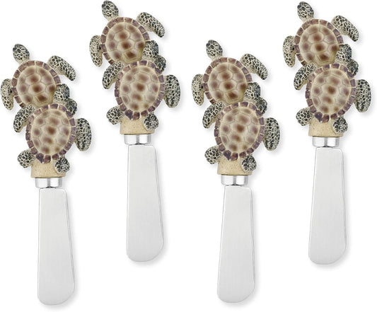 UP Sea Turtle Cheese Spreaders, Hand-Painted Resin Handles with Stainless Steel Blades for Spreading Cream Cheese, Butter, Jam, or Sandwich, Set of 4