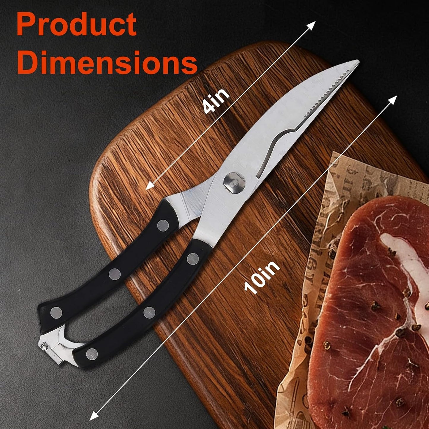 Gelindo Kitchen Scissors - Heavy Duty Stainless Steel- Spring Loaded Shears - Sharp Blade- Safety Clip- Rust Free- Comfortable Handle- Great for Poultry, Fish, Chicken, Beef, BBQ, Herbs & Plastic