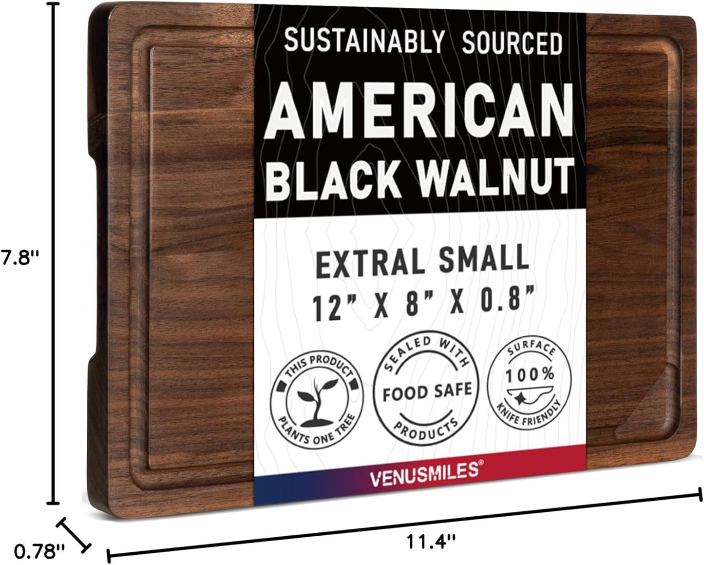Walnut Wood Cutting Board for Kitchen with Deep Juice Groove & Side Handles, 17”L x 11”W x 0.8”H, Handcrafted North American Black Walnut Wood Grain, Medium Chopping Board, Reversible Butcher Block