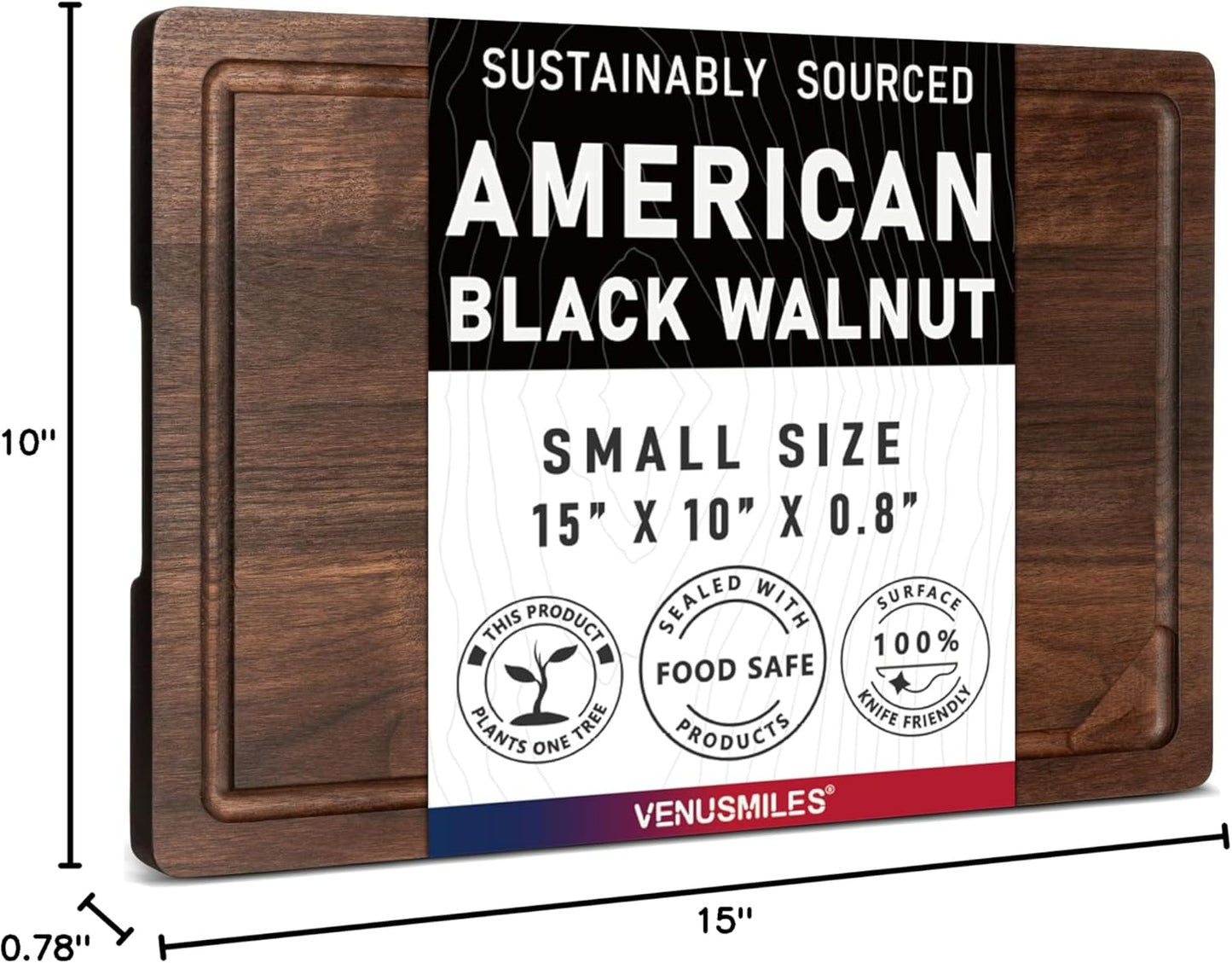 Walnut Wood Cutting Board for Kitchen with Deep Juice Groove & Side Handles, 17”L x 11”W x 0.8”H, Handcrafted North American Black Walnut Wood Grain, Medium Chopping Board, Reversible Butcher Block