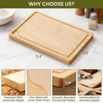 Walnut Wood Cutting Board for Kitchen with Deep Juice Groove & Side Handles, 17”L x 11”W x 0.8”H, Handcrafted North American Black Walnut Wood Grain, Medium Chopping Board, Reversible Butcher Block