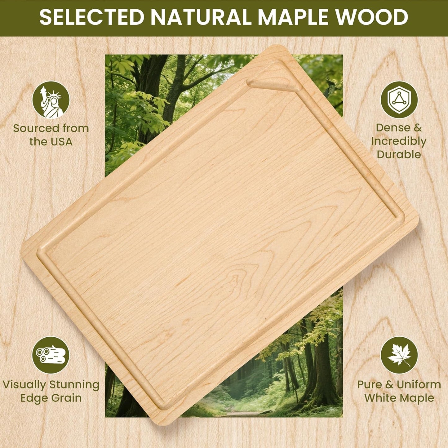 Walnut Wood Cutting Board for Kitchen with Deep Juice Groove & Side Handles, 17”L x 11”W x 0.8”H, Handcrafted North American Black Walnut Wood Grain, Medium Chopping Board, Reversible Butcher Block