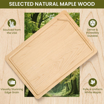 Walnut Wood Cutting Board for Kitchen with Deep Juice Groove & Side Handles, 17”L x 11”W x 0.8”H, Handcrafted North American Black Walnut Wood Grain, Medium Chopping Board, Reversible Butcher Block