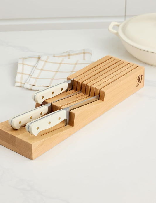 Drawer Knife Tray | 7-Slot Wooden Knife Holder, Genuine Beechwood, Kitchen Storage