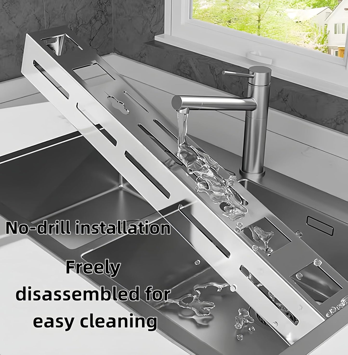 Thickened Stainless Steel Under Cabinet Knife Holder – Wall Mount Utensil Organizer with Dual Fork & Spoon Holders, Towel Bar, 8 Movable Hooks（15.74inch）