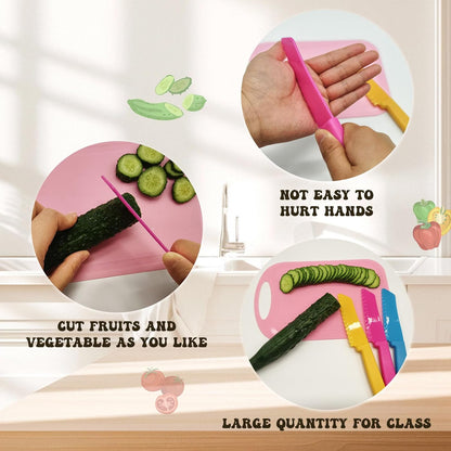 30 Pcs Plastic Cutting Board for Kids Safe Knife Cutting Knife Cooking Supplies Cooking Utensils Including15 Child Safe Knife 15 Chopping Board for Cooking Club, Preschool