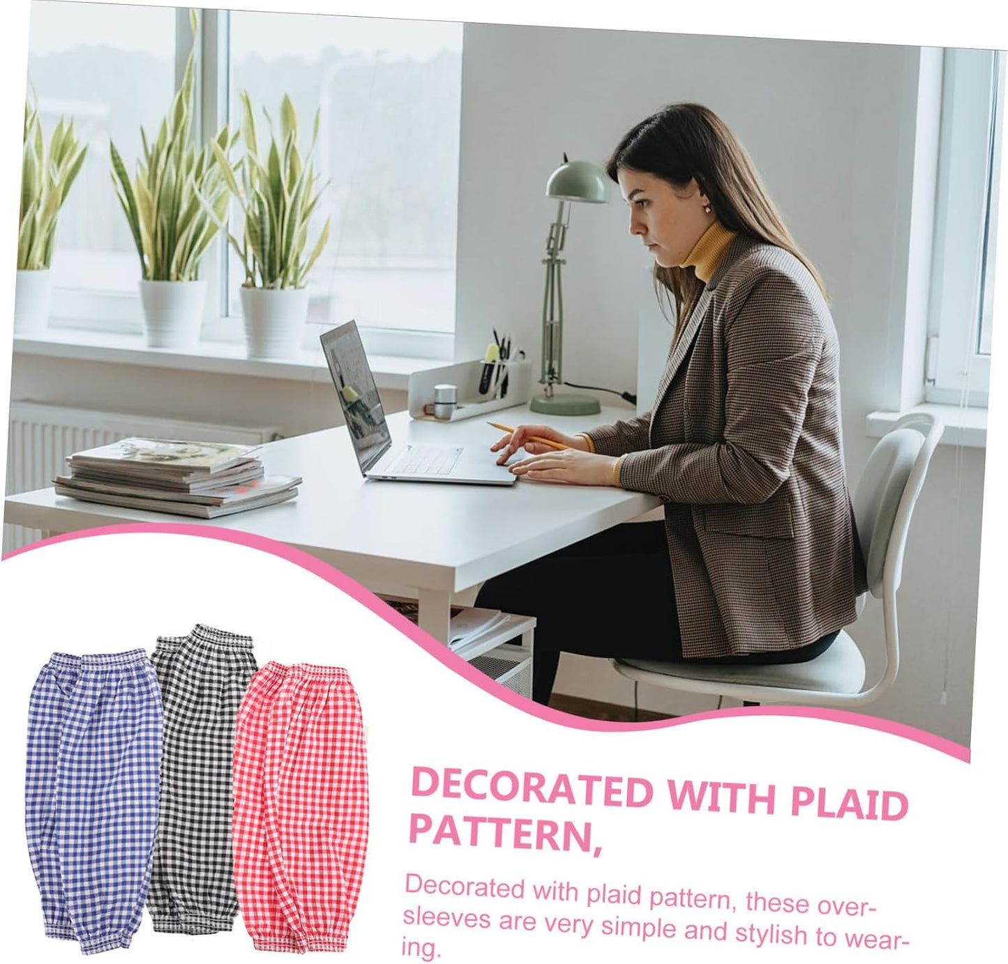 Arm Guards 3 Pack Cut Resistant Sleeves Kitchen Office Cleaning Oilproof Oversleeves Plaid Fabric