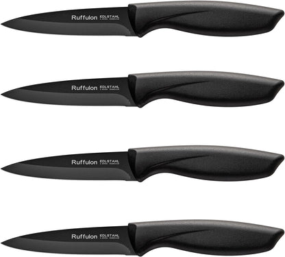 Paring Knife,4PCS,Straight Blade with Pointed Tip Design, Black