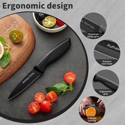Paring Knife,4PCS,Straight Blade with Pointed Tip Design, Black
