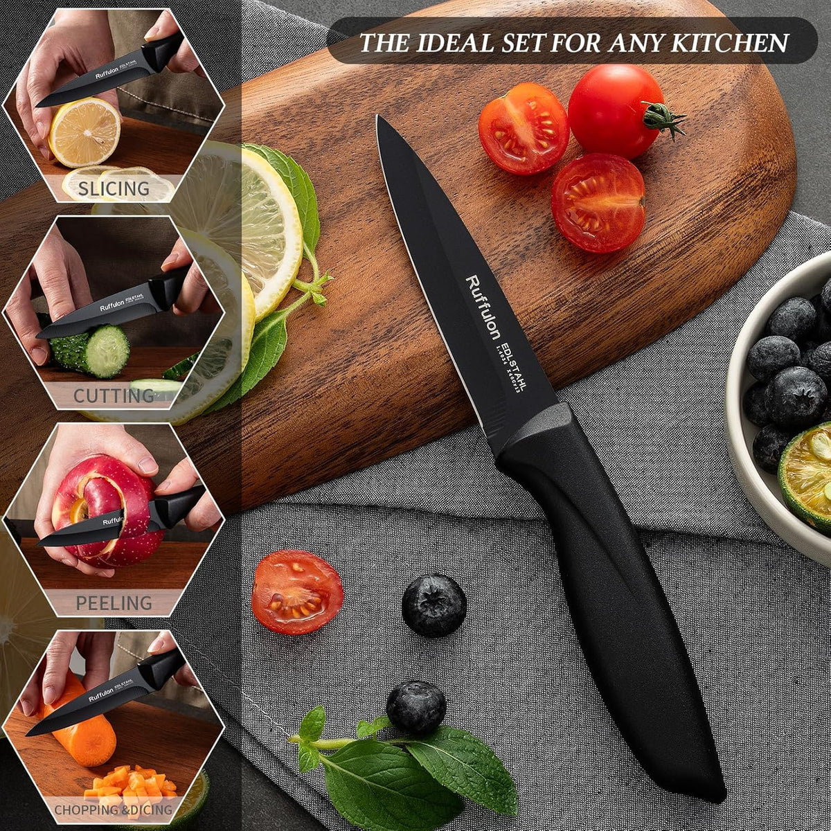 Paring Knife,4PCS,Straight Blade with Pointed Tip Design, Black