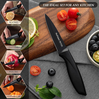 Paring Knife,4PCS,Straight Blade with Pointed Tip Design, Black