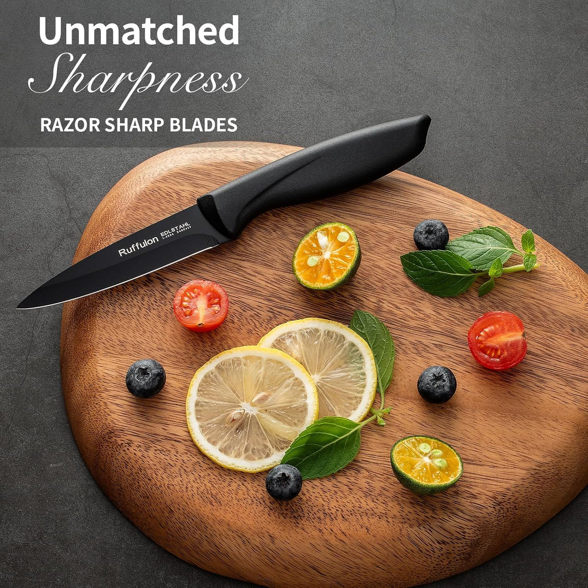 Paring Knife,4PCS,Straight Blade with Pointed Tip Design, Black