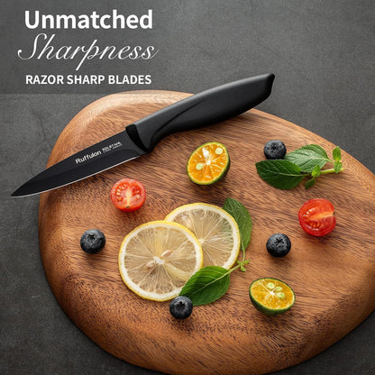 Paring Knife,4PCS,Straight Blade with Pointed Tip Design, Black