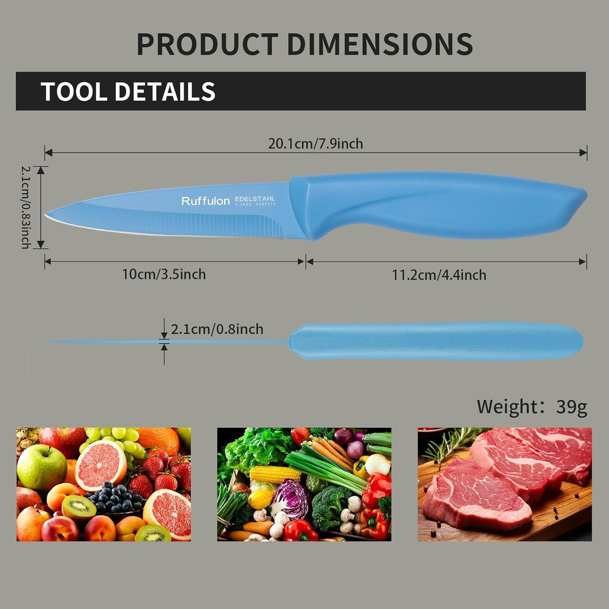 Paring Knife,4PCS,Straight Blade with Pointed Tip Design, Black