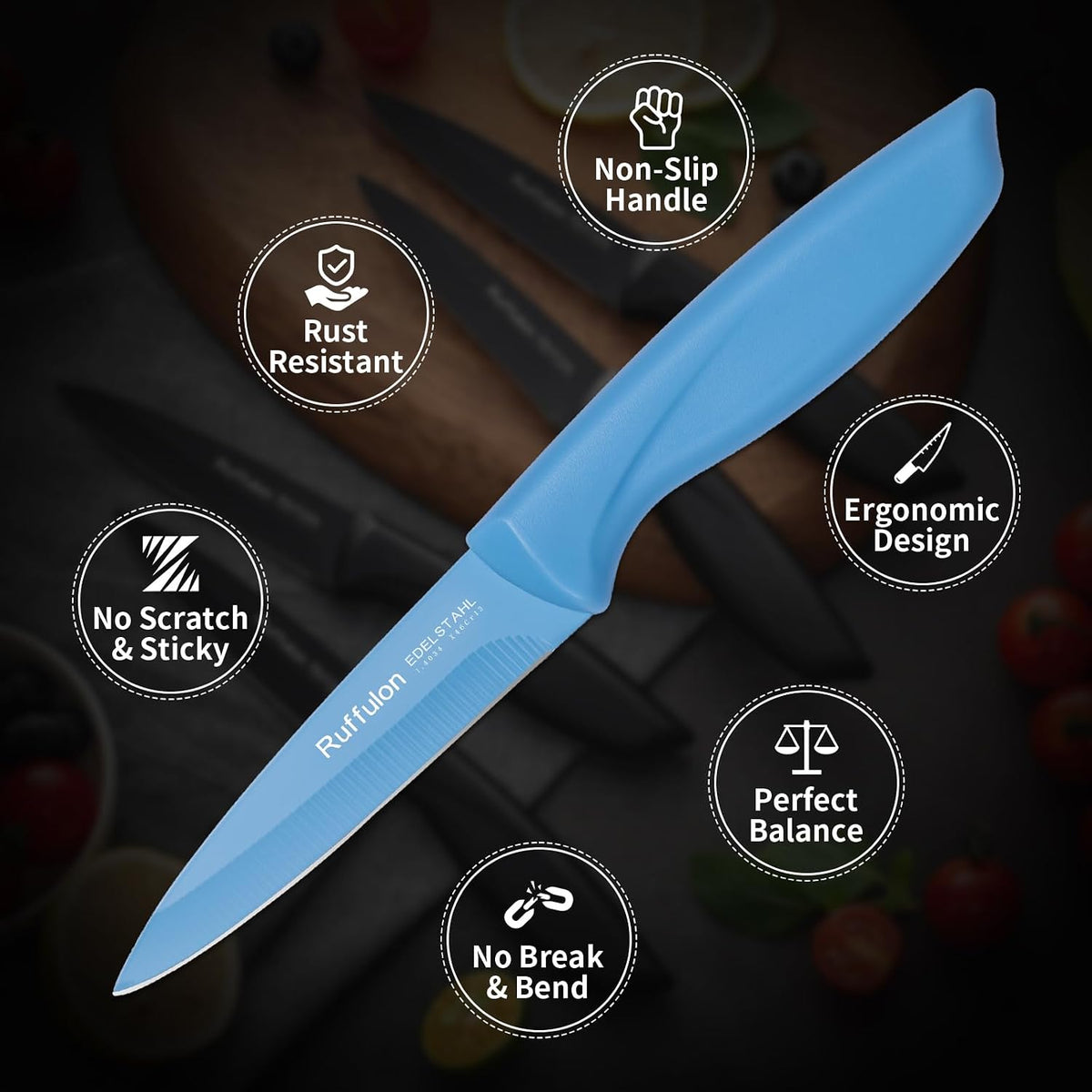Paring Knife,4PCS,Straight Blade with Pointed Tip Design, Black