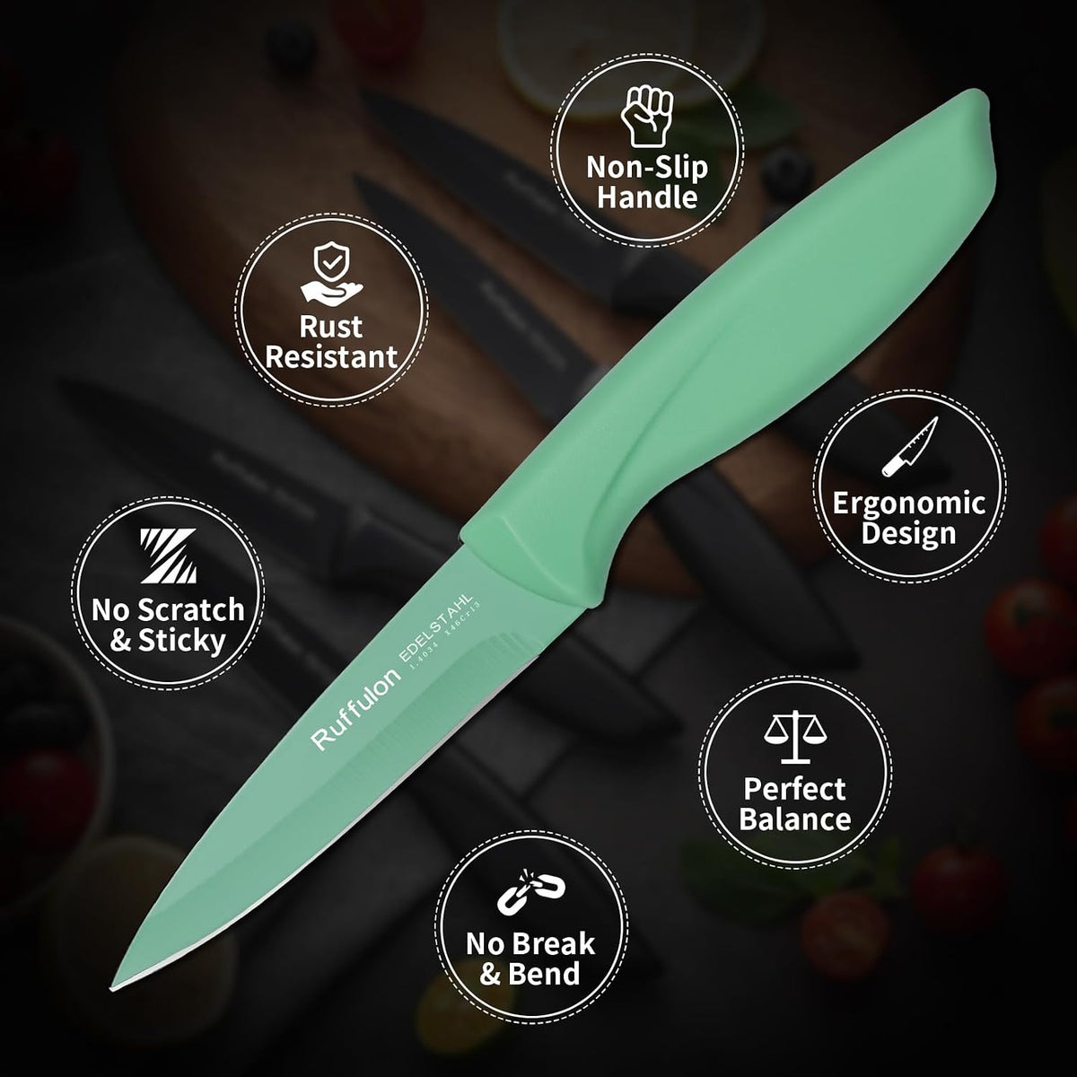Paring Knife,4PCS,Straight Blade with Pointed Tip Design, Black