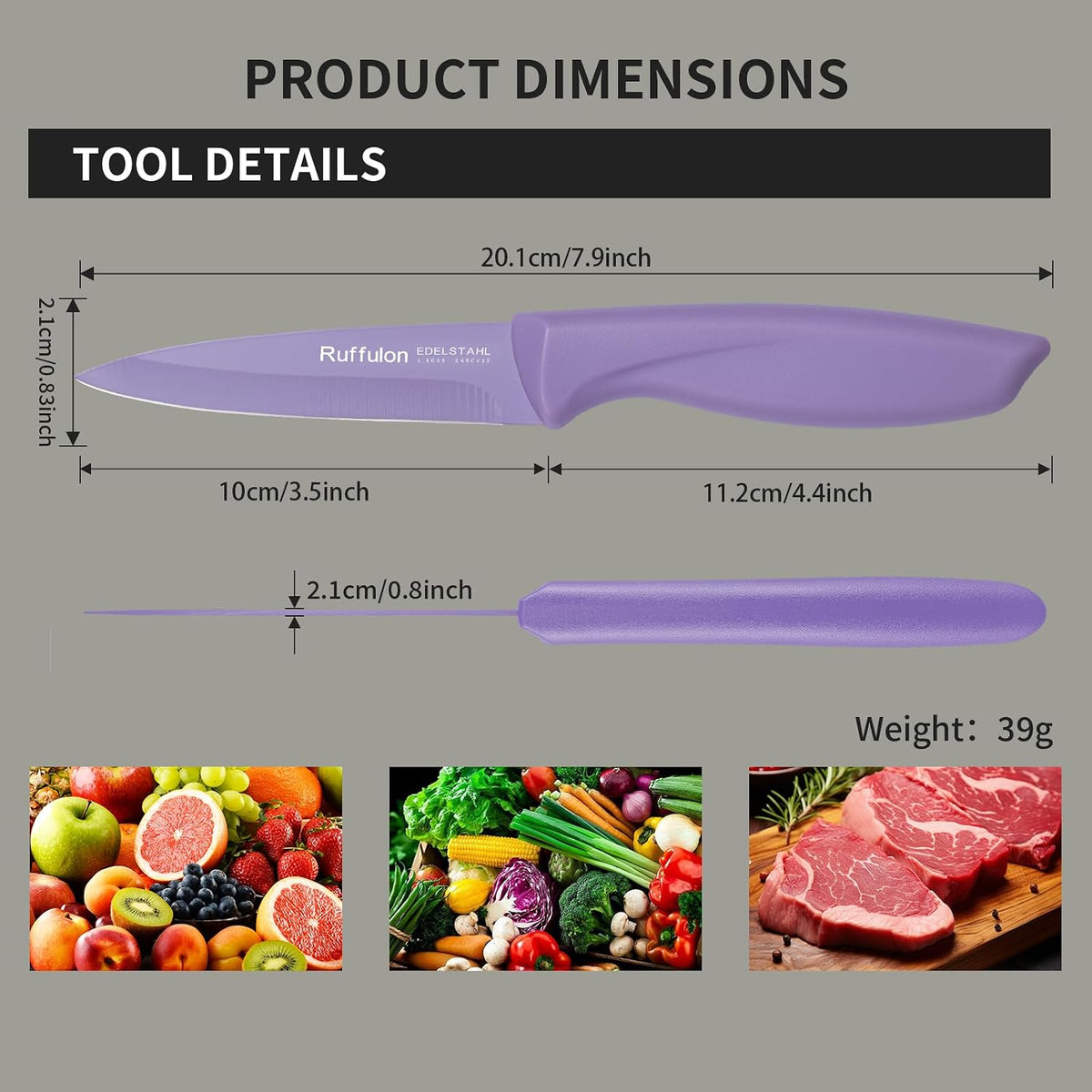 Paring Knife,4PCS,Straight Blade with Pointed Tip Design, Black