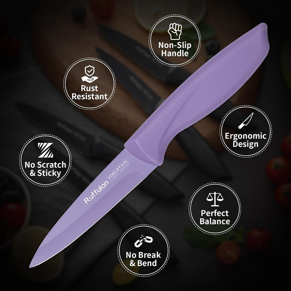 Paring Knife,4PCS,Straight Blade with Pointed Tip Design, Black