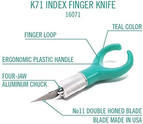 K71 Fingertip Craft Knife, #11 Blade, Teal, Rubber Grip, USA