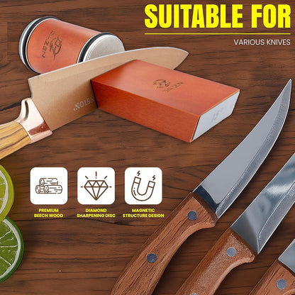 Rolling Knife Sharpener Kit – Durable Knife Sharpening System – 15° and 20° Magnetic Angle – Diamond & Ceramic Honing Discs – Elegant Gift for Chefs & Cooks – Suitable for Kitchen Knives