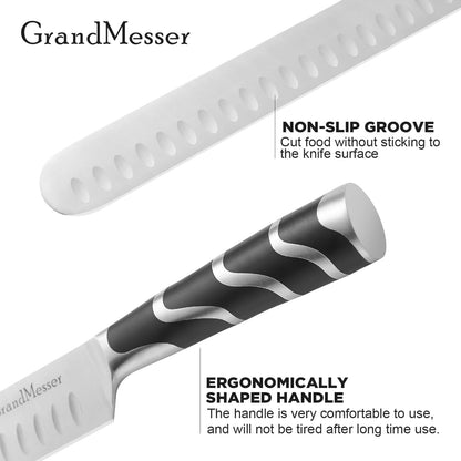 Carving Knife, 12 Inch Slicing Knife for Meat, Premium German Steel with ABS Handle, for BBQ Brisket Turkey Ham Rib Roast Beef with Sharpener.
