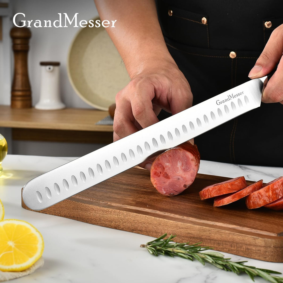 Carving Knife, 12 Inch Slicing Knife for Meat, Premium German Steel with ABS Handle, for BBQ Brisket Turkey Ham Rib Roast Beef with Sharpener.